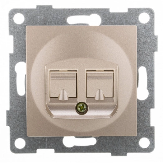 Ugra Розетка компьютерная и телефонной (RJ45, RJ12), скрытая установка.  шампань