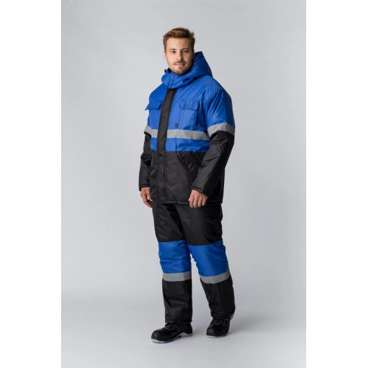 Костюм зимний Профи (ткань Оксфорд) полукомбинезон, васильковый черный, 52-54  182-188