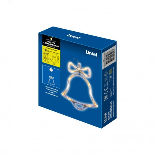 Фигура светодиодная Колокольчик на батарейках 3AAA (не в/к) 16х20см Подвесная 10 светодиодов Теплый белый свет Провод прозрачный