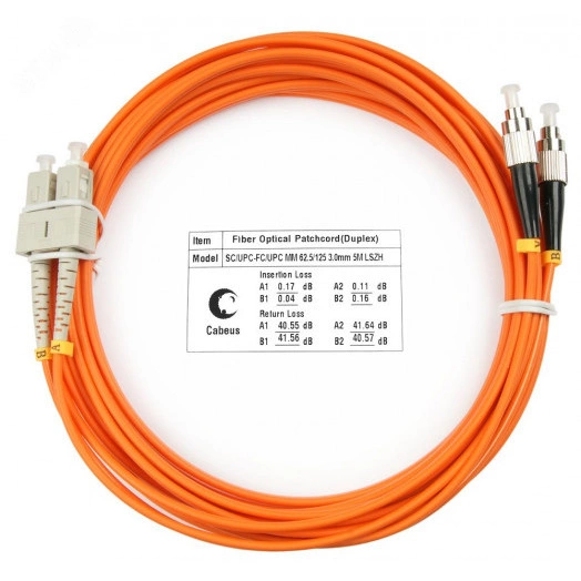 Шнур оптический duplex 25м SC-FC 62,5/125 mm  LSZH FOP-62-SC-FC-25m