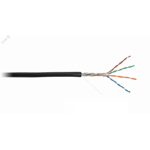 Кабель U/UTP 4 пары, Кат.5e, одножильный, медный, внешний, PE до -40C, черный, 305м бухта