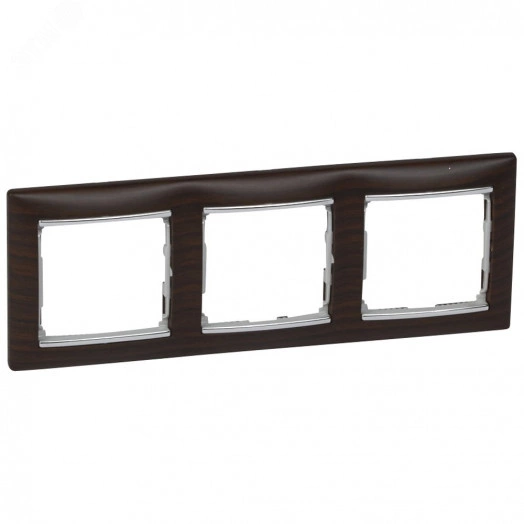 VALENA Рамка 3 поста горизонтальный монтаж темное дерево/серебро