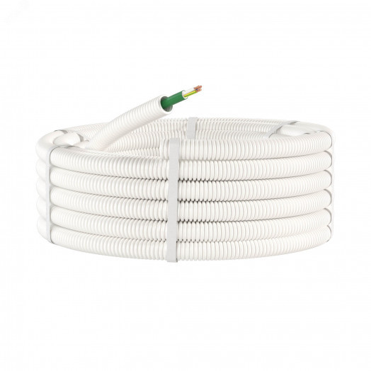 Электротруба ПЛЛ гибкая гофр не содержит галогеновд.25мм цвет белый с кабелем ППГнг(А)-FRHF 3x1,5мм РЭК ГОСТ+,50м