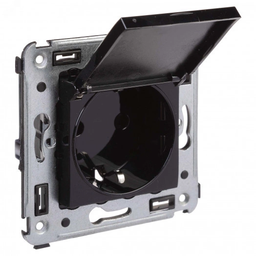 Avanti Розетка с крышкой в стену, 2P+E, ''Черный квадрат''