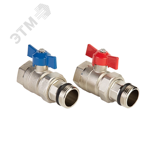 Кран шаровой без термометра 1' со сгоном для коллектора бабочка (2 шт)