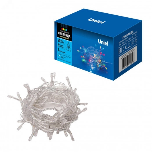 Гирлянда светодиодная с контроллером 5м 50 светодиодов Разноцветный свет Провод прозрачный ULD-S0500-050/DTA MULTI IP20