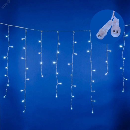 Бахрома светодиодная с эффектом мерцания 2м Соединяемая 100 светодиодов Белый свет Провод прозрачный ULD-B2007-100/TTK WHITE IP44