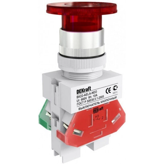 Выключатель кнопочный "Грибок" AELA ВК-22 d22мм 220В неон красн. SchE 25030DEK