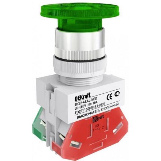 Выключатель кнопочный "Грибок" AEAL ВК-22 d22мм с фиксацией зел. SchE 25033DEK