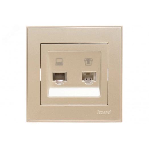 Розетка RAIN компьютерная + телефон жемчужно-белый перламутр