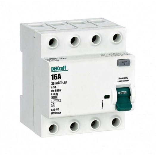 Выключатель дифференциального тока 4P 16А 30мА тип AC 6кА УЗО-03 SchE 14232DEK