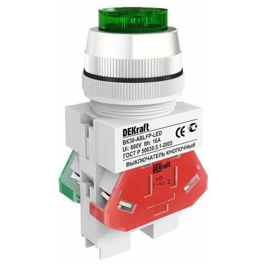 Выключатель кнопочный LED ABLFP ВК-30 d30мм 220В зел. SchE 25047DEK