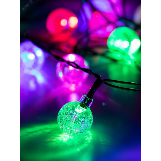 Гирлянда LED Нить Шарики кракле d25мм, 2 м, RGB, 220V ENIN - 25BG ЭРА
