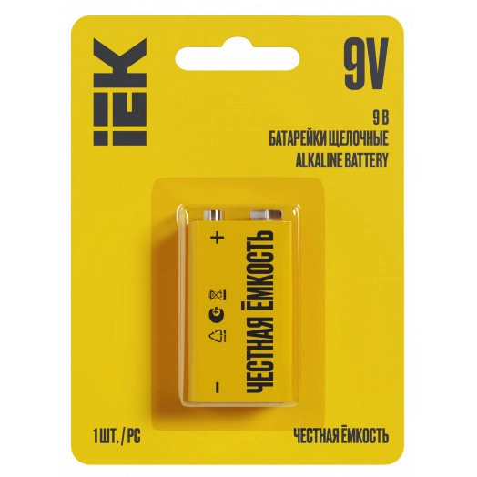 Батарейка щелочная Alkaline 6LR61 9V (1шт/блистер) IEK