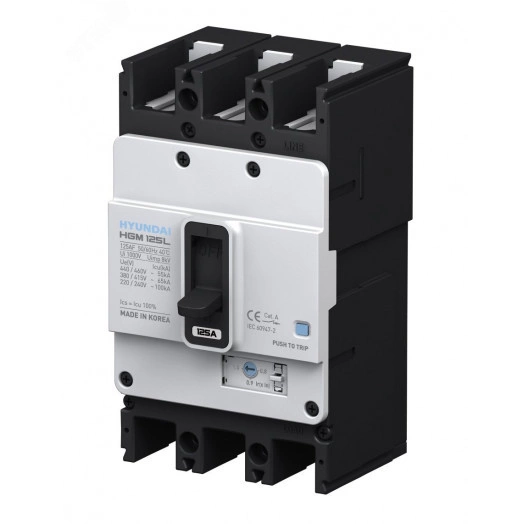 Выключатель автоматический в литом корпусе типа HGM, типоразмера 125AF, арт.HGM125L3PT4S0000C00125F (125А, 55кА, 3 полюса, регулируемый термомагнитный расцепитель, переднее подключение)