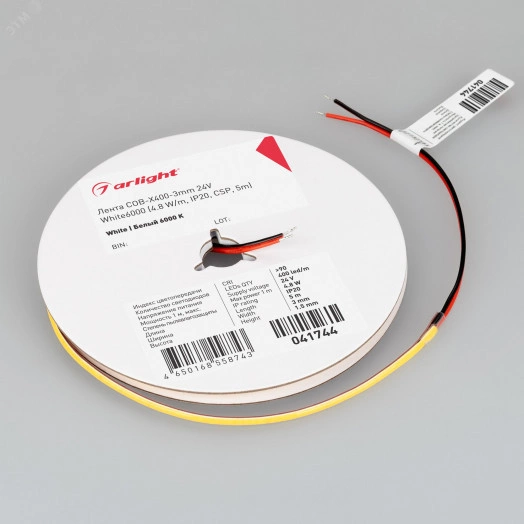 Лента COB-X400-3мм 24V White6000 (4.8 W/m, IP20, CSP, 5м) (-)