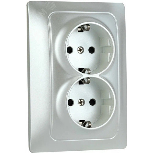 GUSI Bravo МЕХАНИЗМ Розетки двойной с заземлением с защитной шторкой, скрытая установка, 16А, 250В. Цвет жемчуг