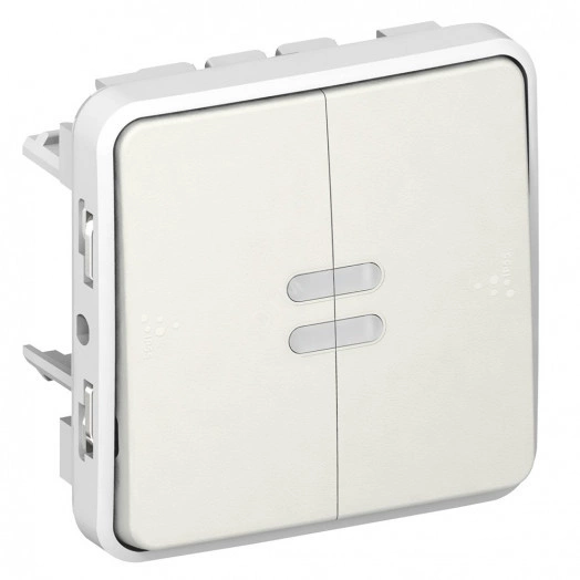 Переключатель двойной с подсветкой и лампой, цвет белый