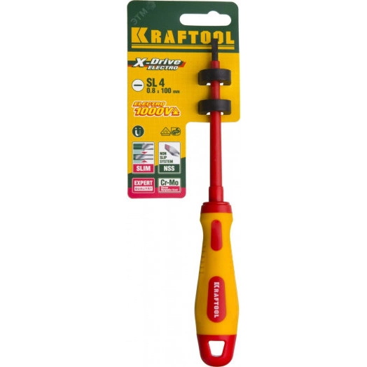 Отвертка , высоковольтная, Cr-Mo-V стержень, двухкомпонент. маслобензостойкая рукоятка, SL, 4,0х100мм