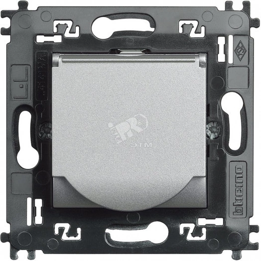 Розеткас заземлением 2К+З с крышкой и суппортом Btichino LL алюминий