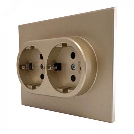 GUSI Ugra механизм розетки двойной с заземлением с защитной шторкой, скрытая установка, 16А, 250В. Цвет шампань