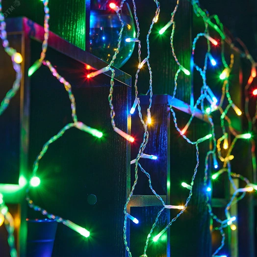 Бахрома светодиодная с эффектом мерцания 10м Соединяемая 480 светодиодов Разноцветный свет Провод прозрачный ULD-B10005-480/TTK MULTI IP44