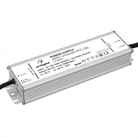 Блок питания ARPV-UH24320-PFC-55C (24V, 13.3A, 320W) (IP67 металл, 5 лет)