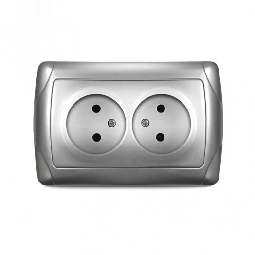 Маргарита розетка двухместная  б/з, с/у, 16А, 220В, серебро (еврослот)