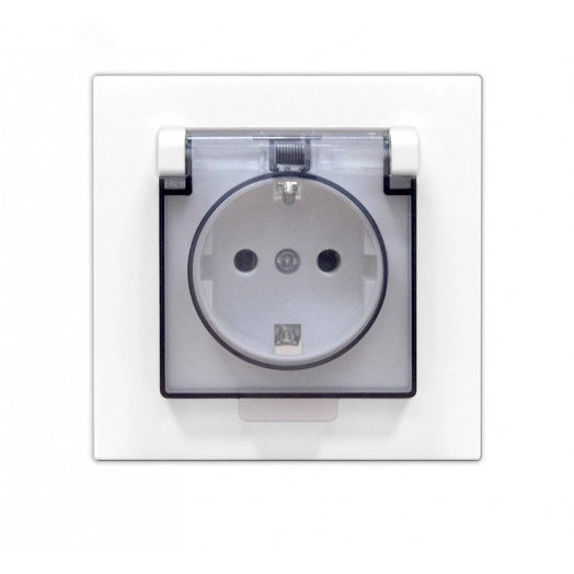 Розетка одноместная с прозрачной крышкой UNIVersalсерия Афинас/з, с/у, 16А, 220В, белая (еврослот), механизм