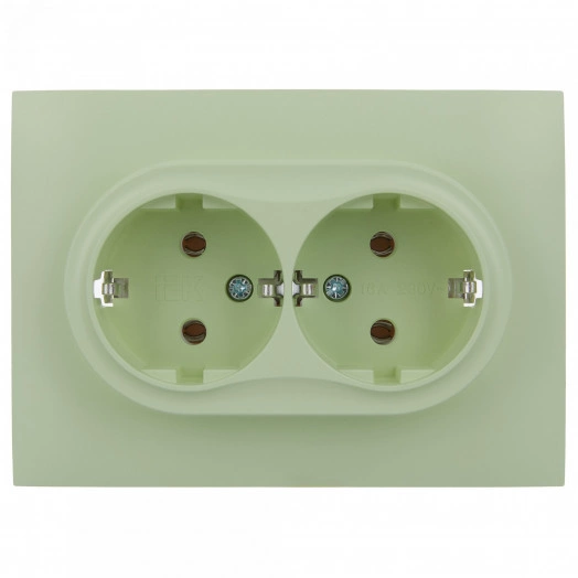 SKANDY Розетка 2-местная с заземлением без защитных шторок 16А в сборе SK-R08G мятный IEK