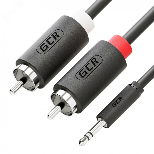 Кабель-переходник аудио Jack 3.5 мм на 2 х RCA, 1 м., черный