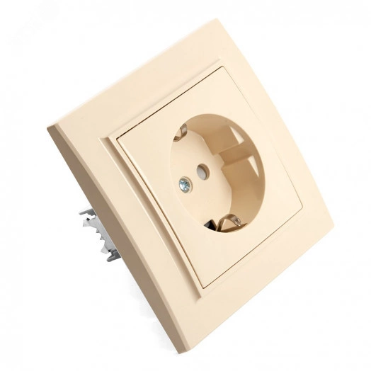 Розетка одноместная с/з,с защитной шторкой,250В, 16А,  серия Эрна, слоновая кость Stekker
