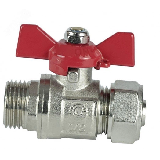 Кран шаровой обжимной НР, бабочка 16х1/2  НИКЕЛИРОВАННЫЙ