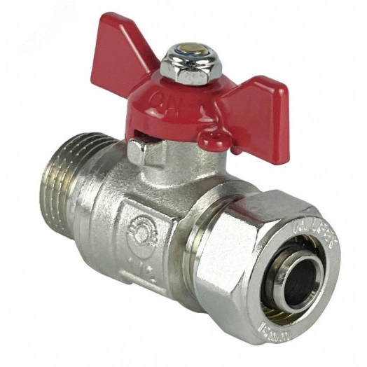 Кран шаровой обжимной НР, бабочка 16х1/2  НИКЕЛИРОВАННЫЙ