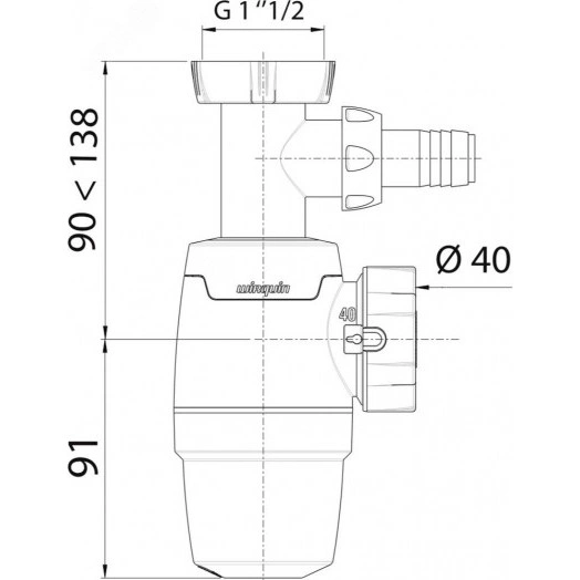 Сифон NEO для мойки без выпуска 1'1/2 х 40 мм с отводом для стиральной или посудомоечной машины
