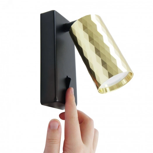 Светильник ДБО GU10 без лампы наклонный с выключателем золото черный