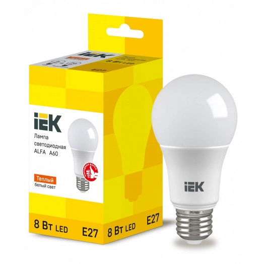 Лампа LED ALFA A60 груша 8Вт 230В 3000К E27 (6шт) IEK