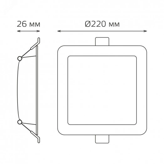 Светильник светодиодный ДВО 24 Вт 4000К 2100 лм 170-260В IP20 225х225х26мм монт разм 190х190мм Пластик Elementary Gauss