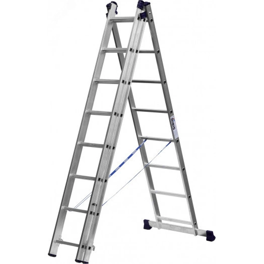 Лестница трехсекционная, алюминиевая, со стабилизатором, 8 ступеней
