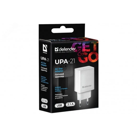 Зарядное устройство сетевое UPA-21 белый, 1xUSB, 5V/2.1А