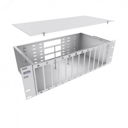 Кросс оптический 19'' частично укомплектованный 3U, 64/96 портов SС (планки SC-12шт, планка-заглушка-4шт, сплайс-кассета-3шт) серый RAL 7035