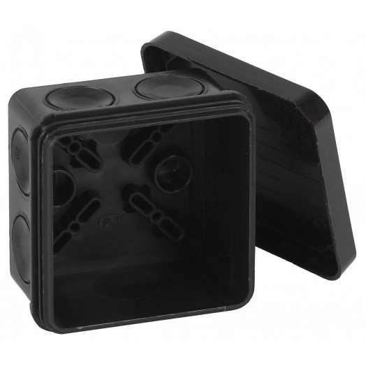 Коробка распаячная для открытой проводки, двухкомпонентная 70х70х40 мм (черная)