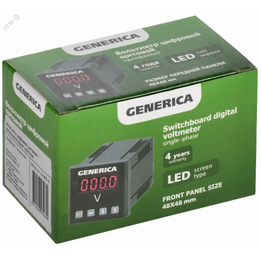 Вольтметр цифровой щитовой однофазный 48х48мм LED GENERICA