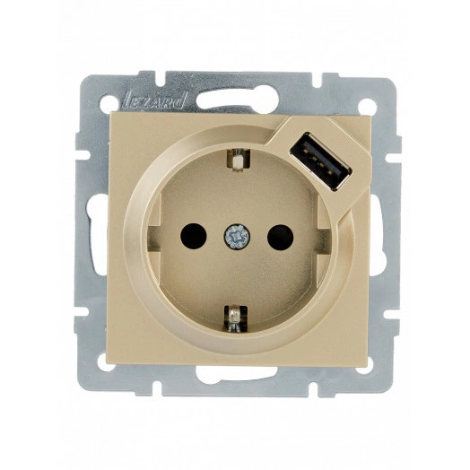 VESNA  Розетка с/з + USB разъём золото