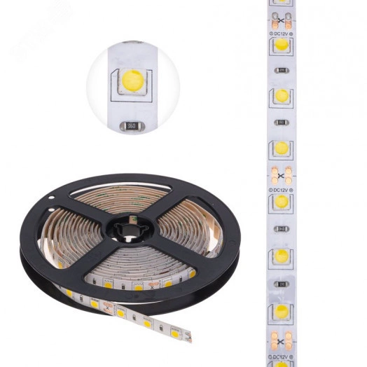 Лента LED 3 м 12 В 5050 2700 К IP65 60 LED/м для БП с клеммами LAMPER