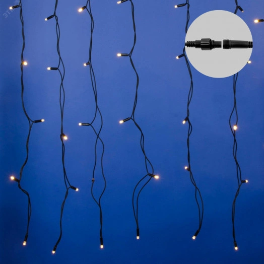 Занавес светодиодный с эффектом мерцания 3х2м Соединяемый 384 светодиода Теплый белый свет Провод черный ULD-C3020-384/TBK WARM WHITE IP67 TM Uniel