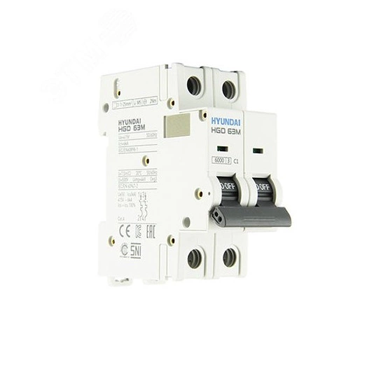 Автоматический выключатель HGD63-M 2PMCS0000C 00001 2 полюса, 1А, ток к.з. 6kA, хар-ка C (STANDARD)
