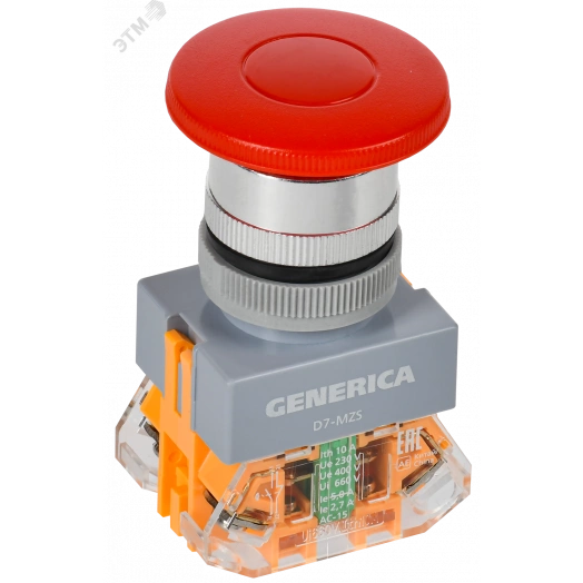 Кнопка D7-MZS Грибок d=22мм 1з+1р с фикс. кр. GENERICA
