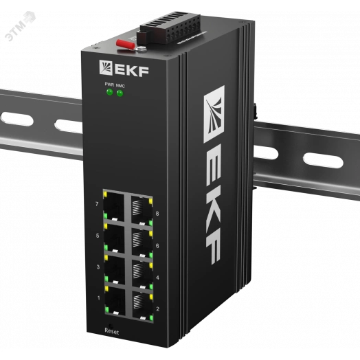 Коммутатор промышленный управляемый уровня L2 ML2-8GTP, 8 портов 10/100/1000Base-T(X) RJ45 c PoE, монтаж на динрейку TSX EKF