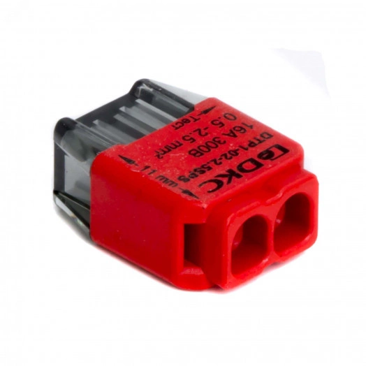 Клемма строительно-монтажная (СМК) на 2 проводника до 2.5 кв. мм. на токи до 16А (красная)